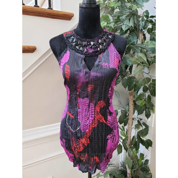 Bisou Bisou Tops - Bisou Bisou Michelle Bohbot Multicolor 100% Polyester Beaded Halter Top Blouse M